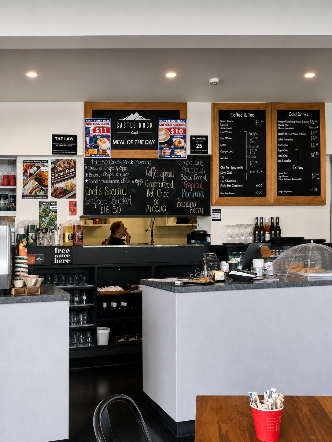 The Castle Rock Cafe counter and menu wall